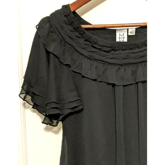 Marc Bouwer Blouse Black Short Sleeve Top Ruffles - Picture 3 of 6